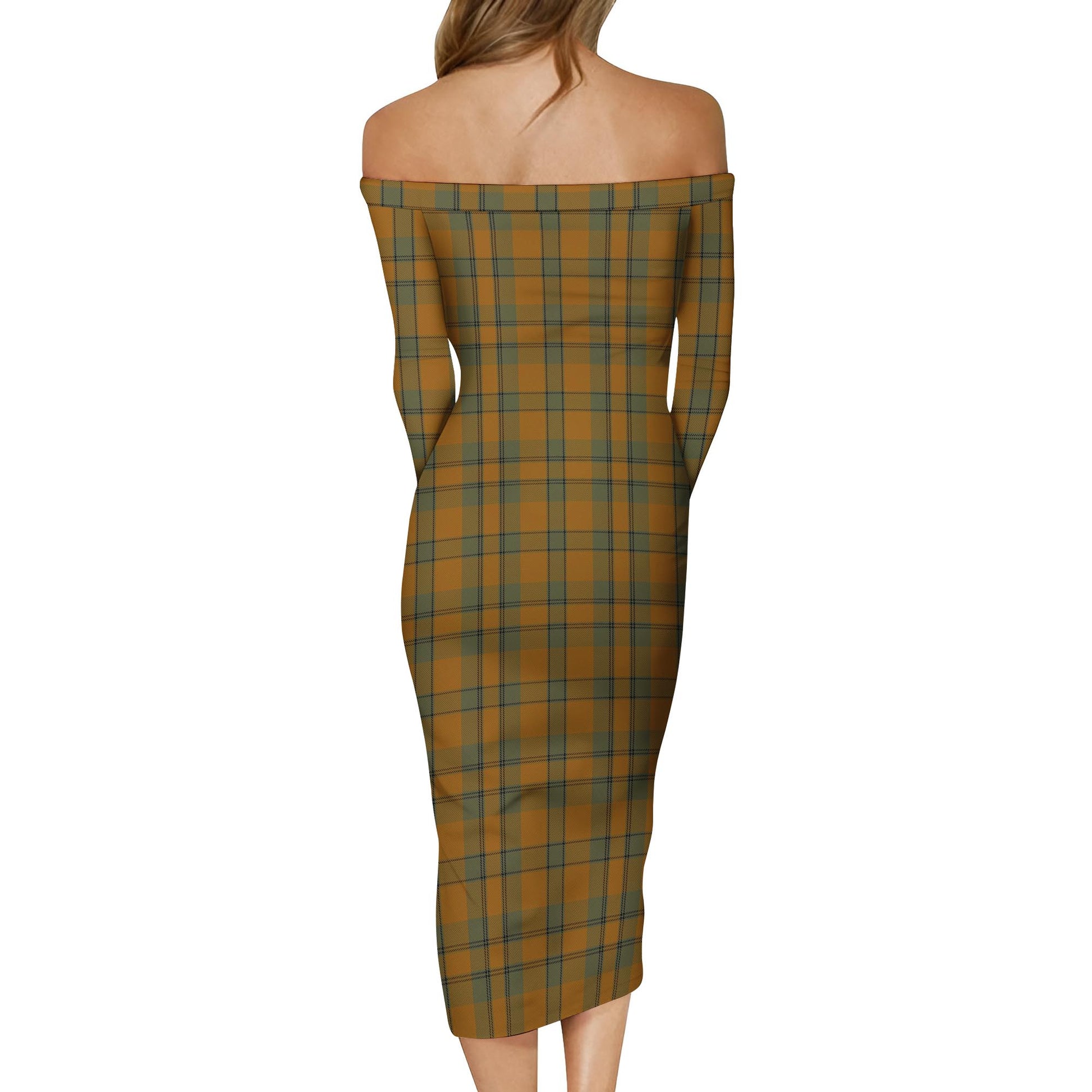 Donachie of Brockloch Ancient Hunting Tartan Off Shoulder Lady Dress - Tartanvibesclothing