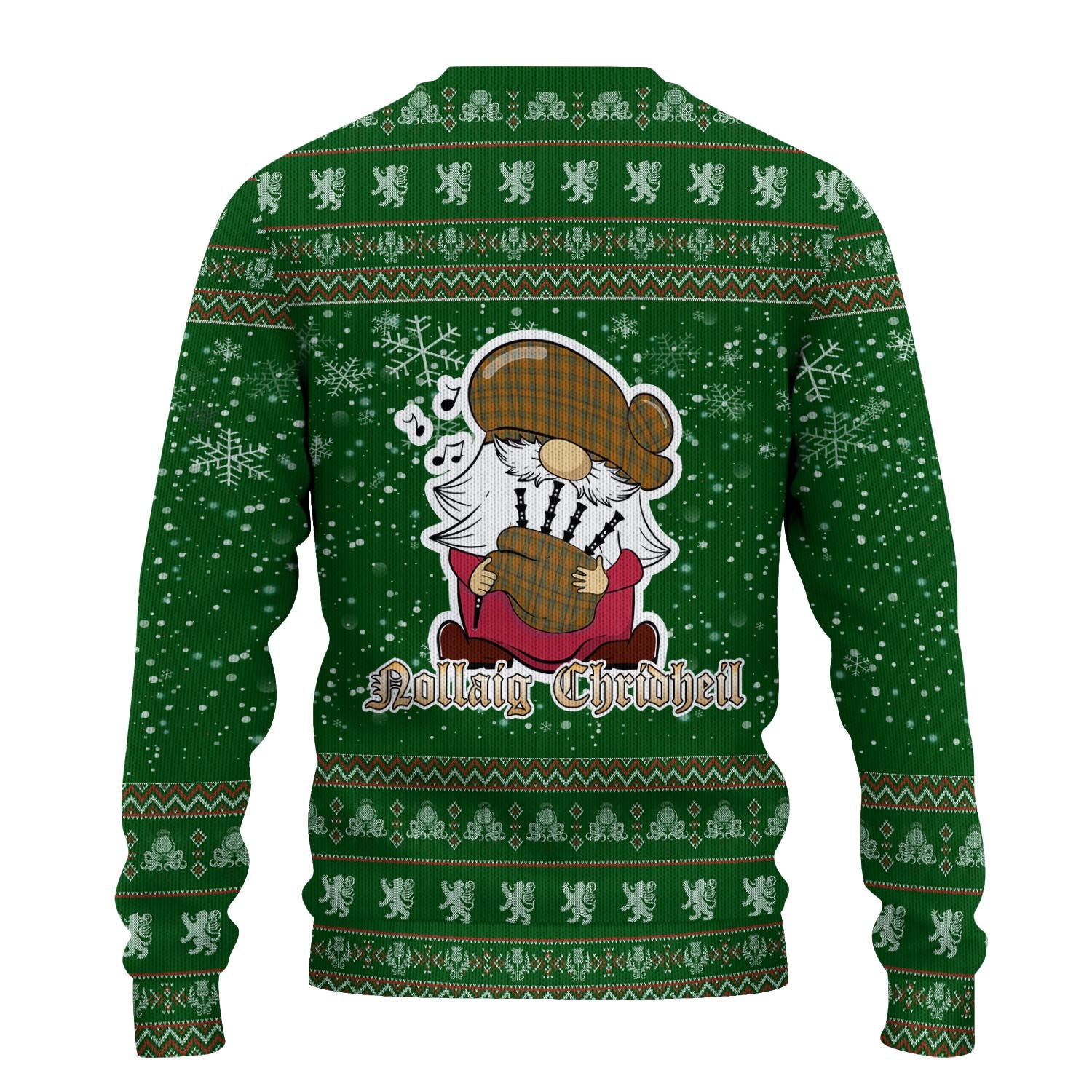 Donachie of Brockloch Ancient Hunting Clan Christmas Family Knitted Sweater with Funny Gnome Playing Bagpipes - Tartanvibesclothing