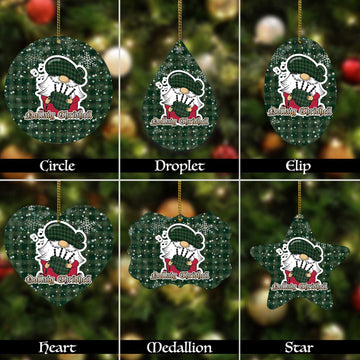 Donachie of Brockloch Hunting Tartan Christmas Ornaments with Scottish Gnome Playing Bagpipes