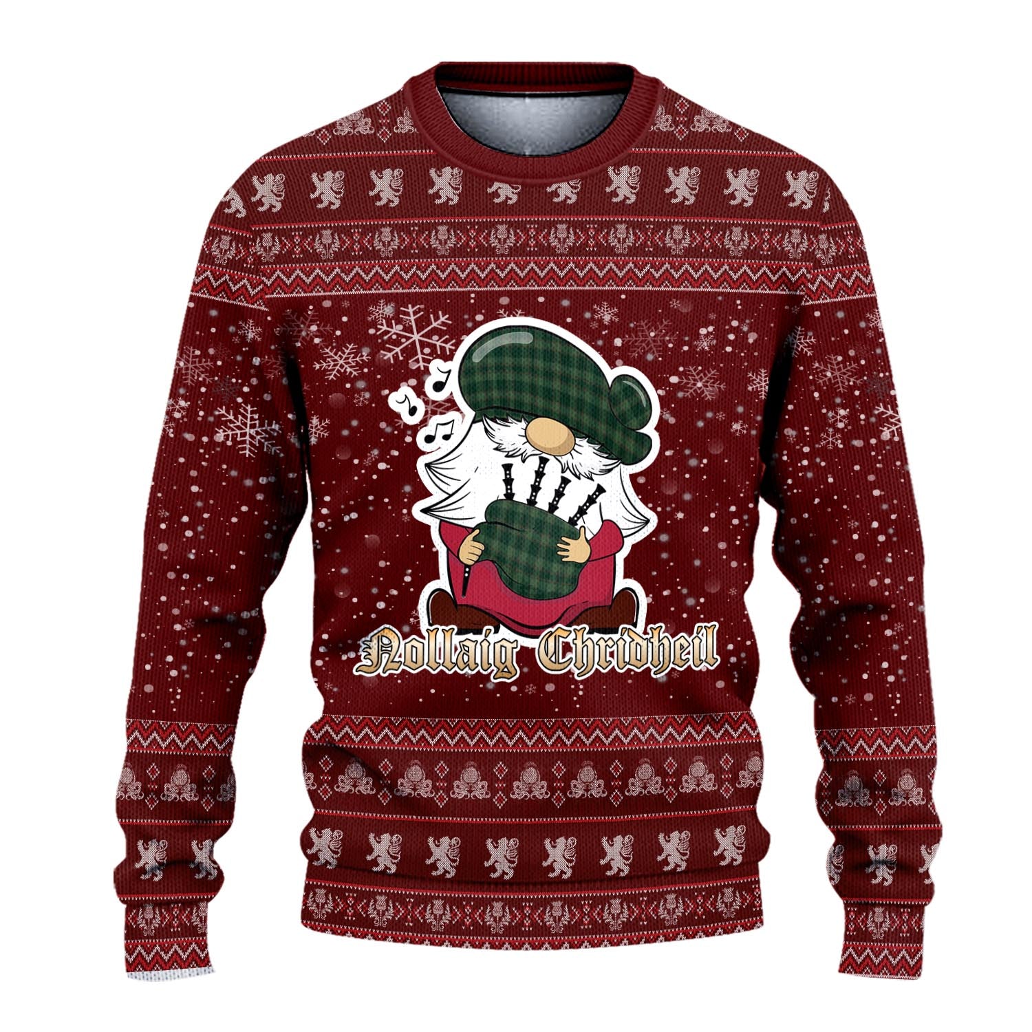 Donachie of Brockloch Hunting Clan Christmas Family Knitted Sweater with Funny Gnome Playing Bagpipes - Tartanvibesclothing