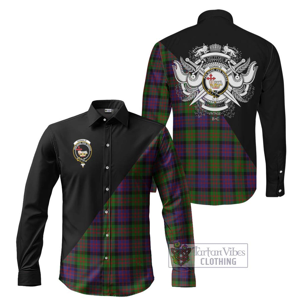 Donald Tartan Long Sleeve Button Shirt with Family Crest and Military Logo Style Men's Shirt S - Tartanvibesclothing Shop