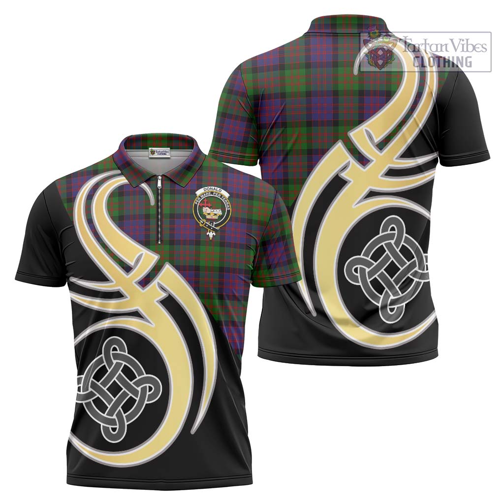 Tartan Vibes Clothing Donald Tartan Zipper Polo Shirt with Family Crest and Celtic Symbol Style