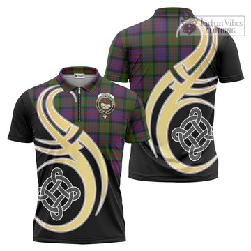 Donald Tartan Zipper Polo Shirt with Family Crest and Celtic Symbol Style