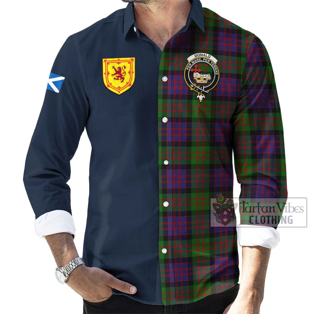 Tartan Vibes Clothing Donald Tartan Long Sleeve Button Shirt with Scottish Lion Royal Arm Half Style