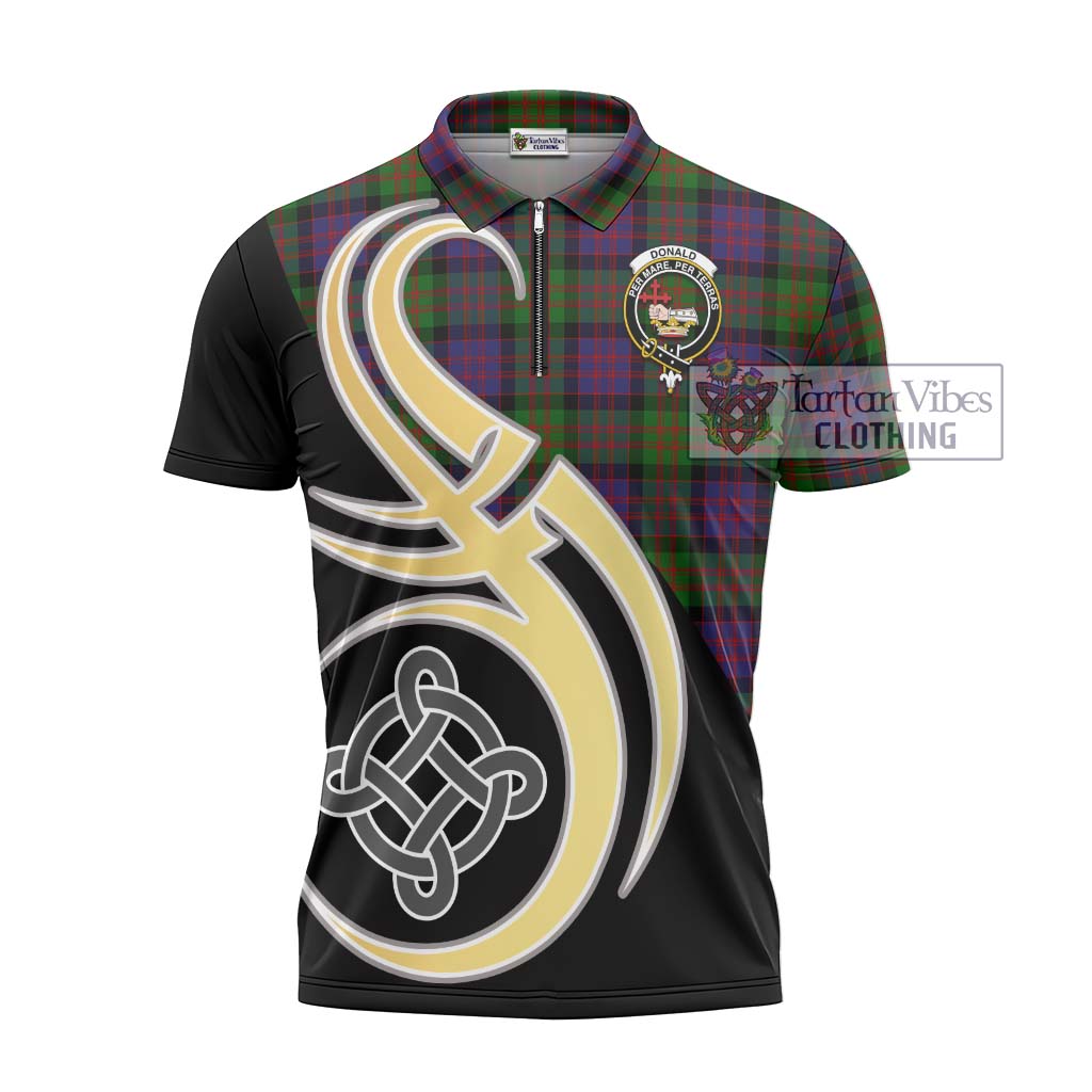 Tartan Vibes Clothing Donald Tartan Zipper Polo Shirt with Family Crest and Celtic Symbol Style