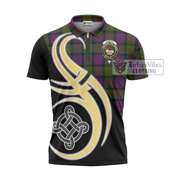 Donald Tartan Zipper Polo Shirt with Family Crest and Celtic Symbol Style