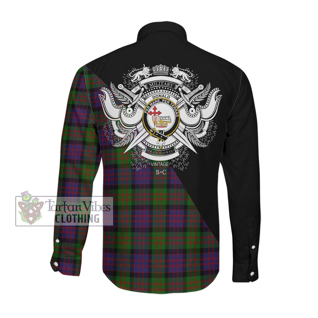 Donald Tartan Long Sleeve Button Shirt with Family Crest and Military Logo Style Men's Shirt - Tartanvibesclothing Shop