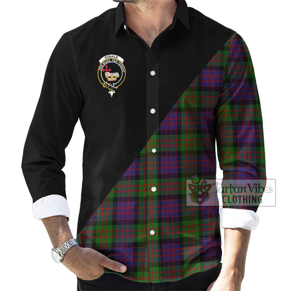 Donald Tartan Long Sleeve Button Shirt with Family Crest and Military Logo Style - Tartanvibesclothing Shop