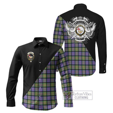 Donald Ancient Tartan Long Sleeve Button Shirt with Family Crest and Military Logo Style