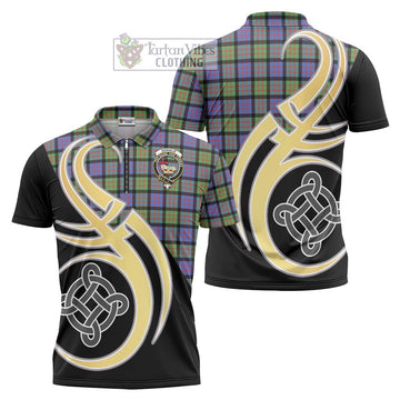 Donald Ancient Tartan Zipper Polo Shirt with Family Crest and Celtic Symbol Style