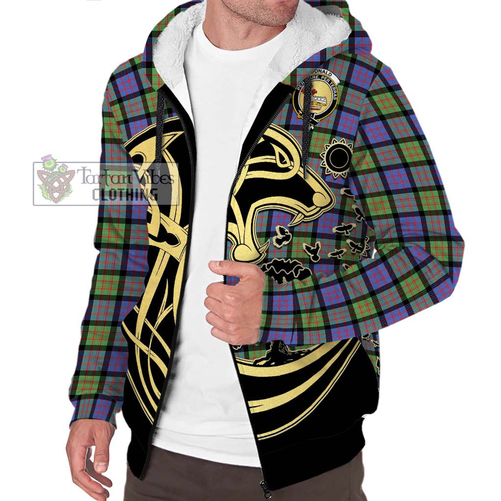 Donald Ancient Tartan Sherpa Hoodie with Family Crest Celtic Wolf Style Unisex S - Tartan Vibes Clothing