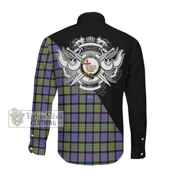 Donald Ancient Tartan Long Sleeve Button Shirt with Family Crest and Military Logo Style