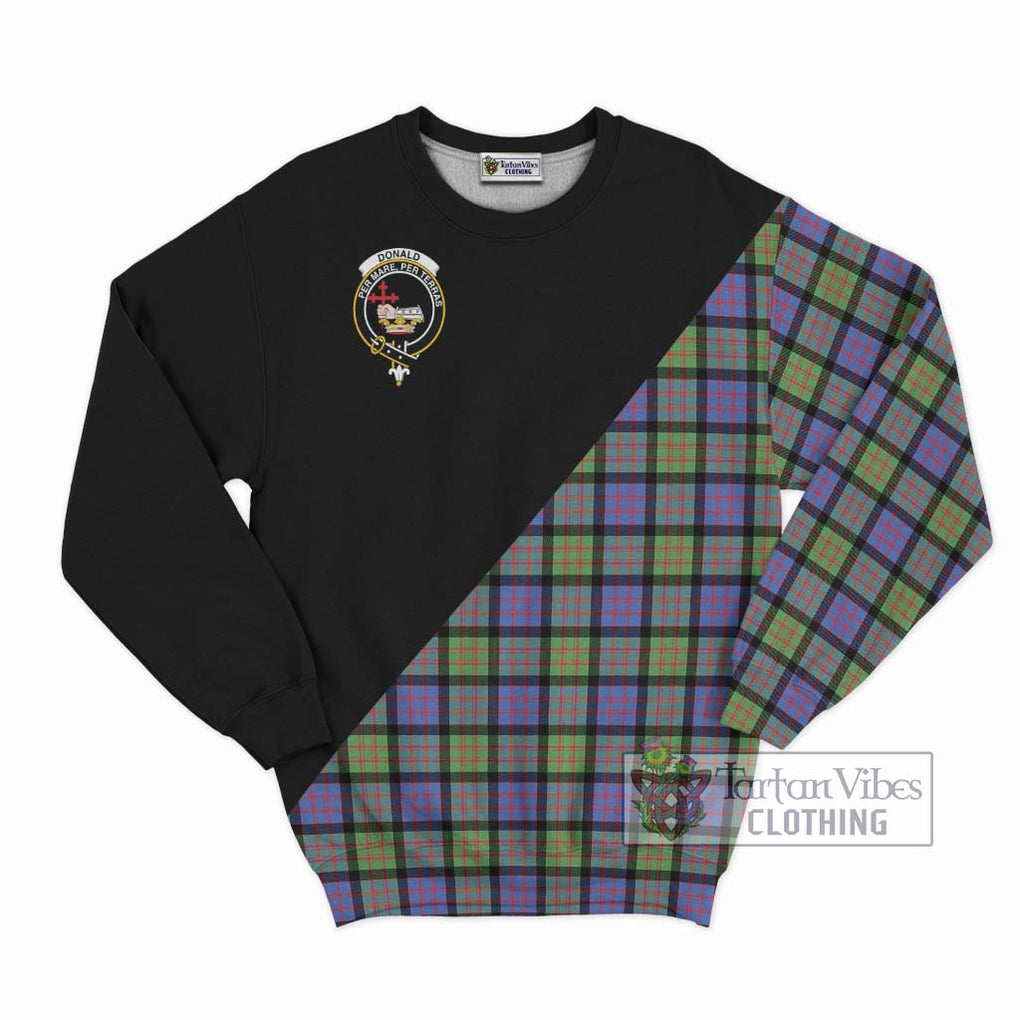 Donald Ancient Tartan Sweatshirt with Family Crest and Military Logo Style - Tartanvibesclothing Shop