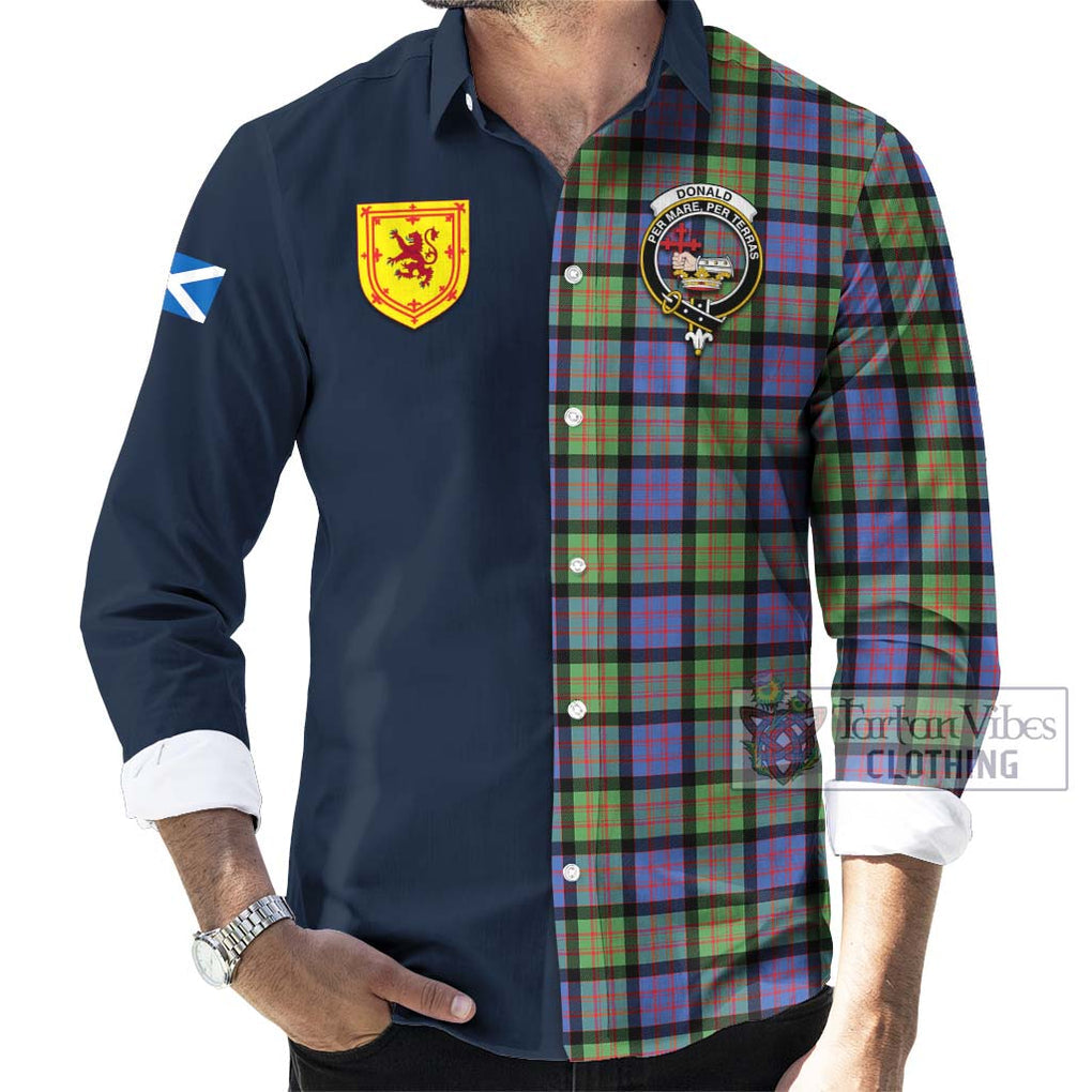 Tartan Vibes Clothing Donald Ancient Tartan Long Sleeve Button Shirt with Scottish Lion Royal Arm Half Style