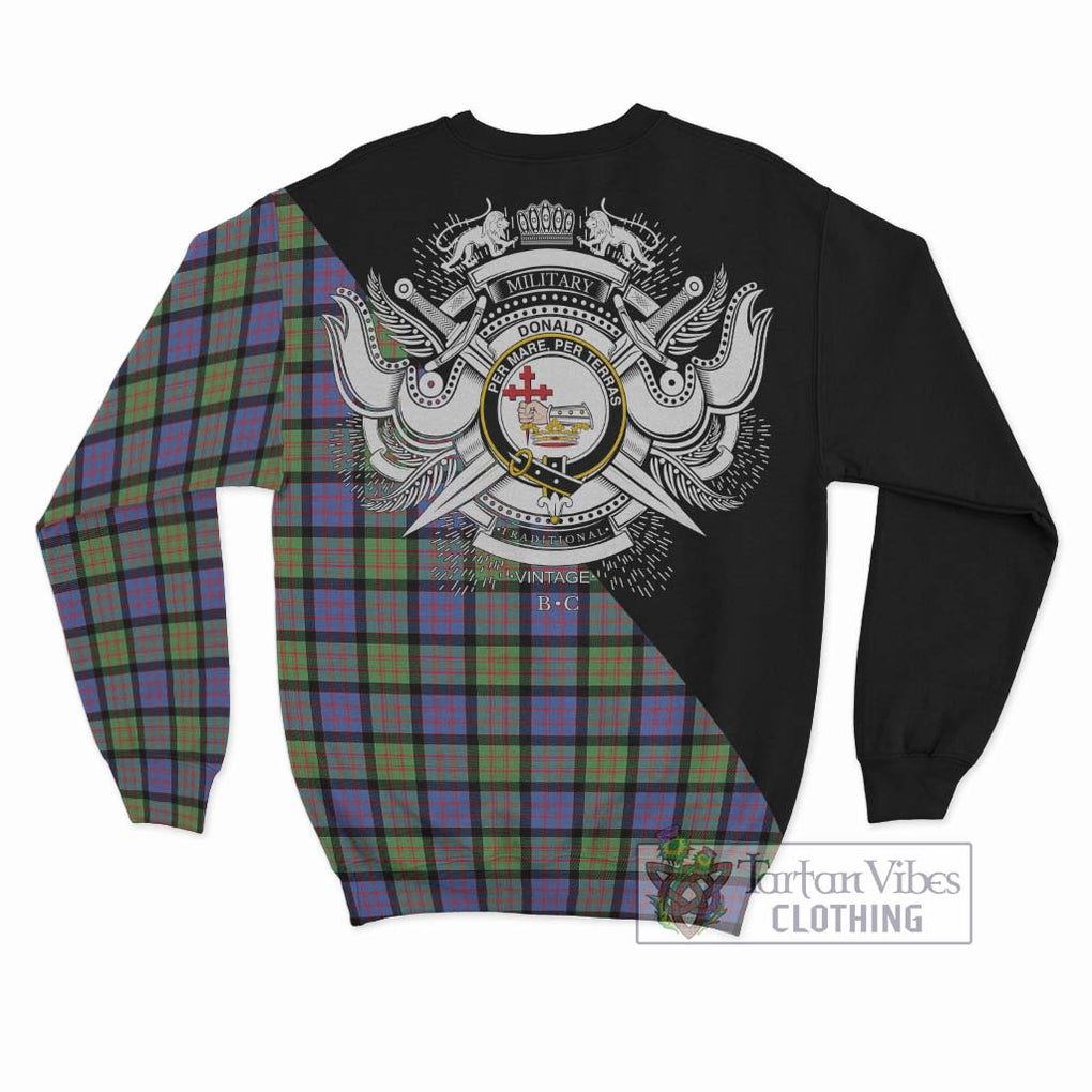 Donald Ancient Tartan Sweatshirt with Family Crest and Military Logo Style - Tartanvibesclothing Shop