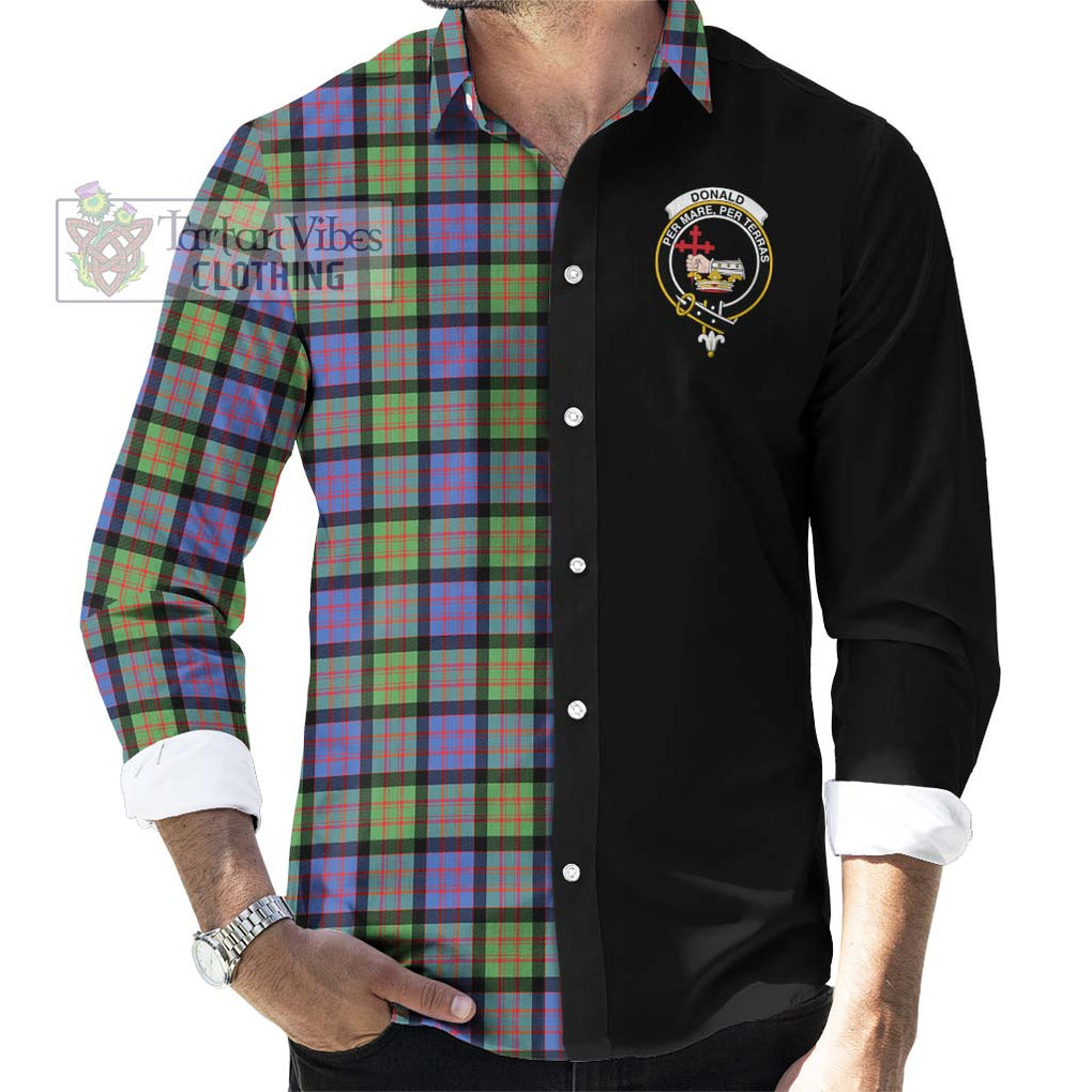 Donald Ancient Tartan Long Sleeve Button Shirt with Family Crest and Half Of Me Style - Tartanvibesclothing Shop