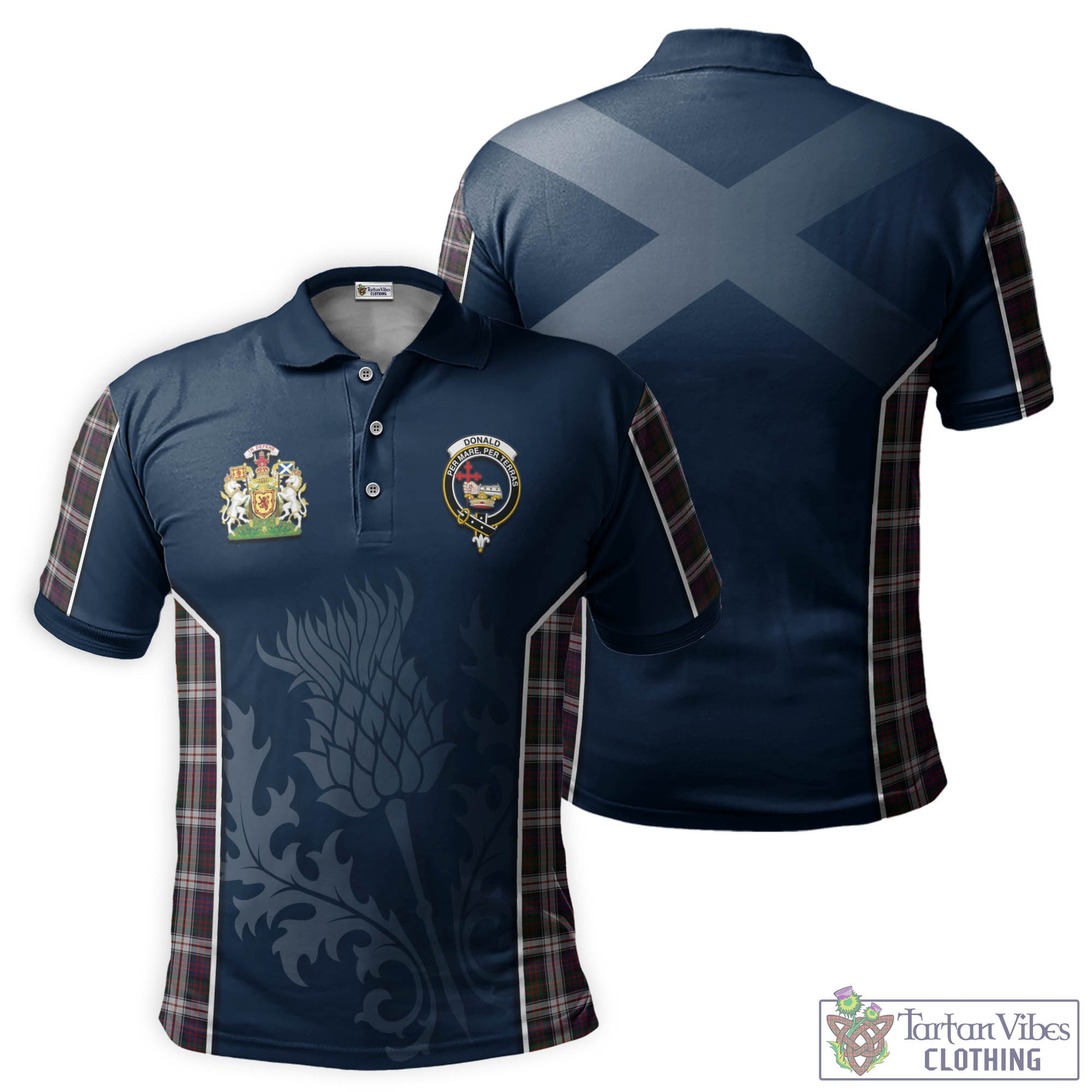 Donald Dress Tartan Men's Polo Shirt with Family Crest and Scottish Thistle Vibes Sport Style Kid - Tartan Vibes Clothing