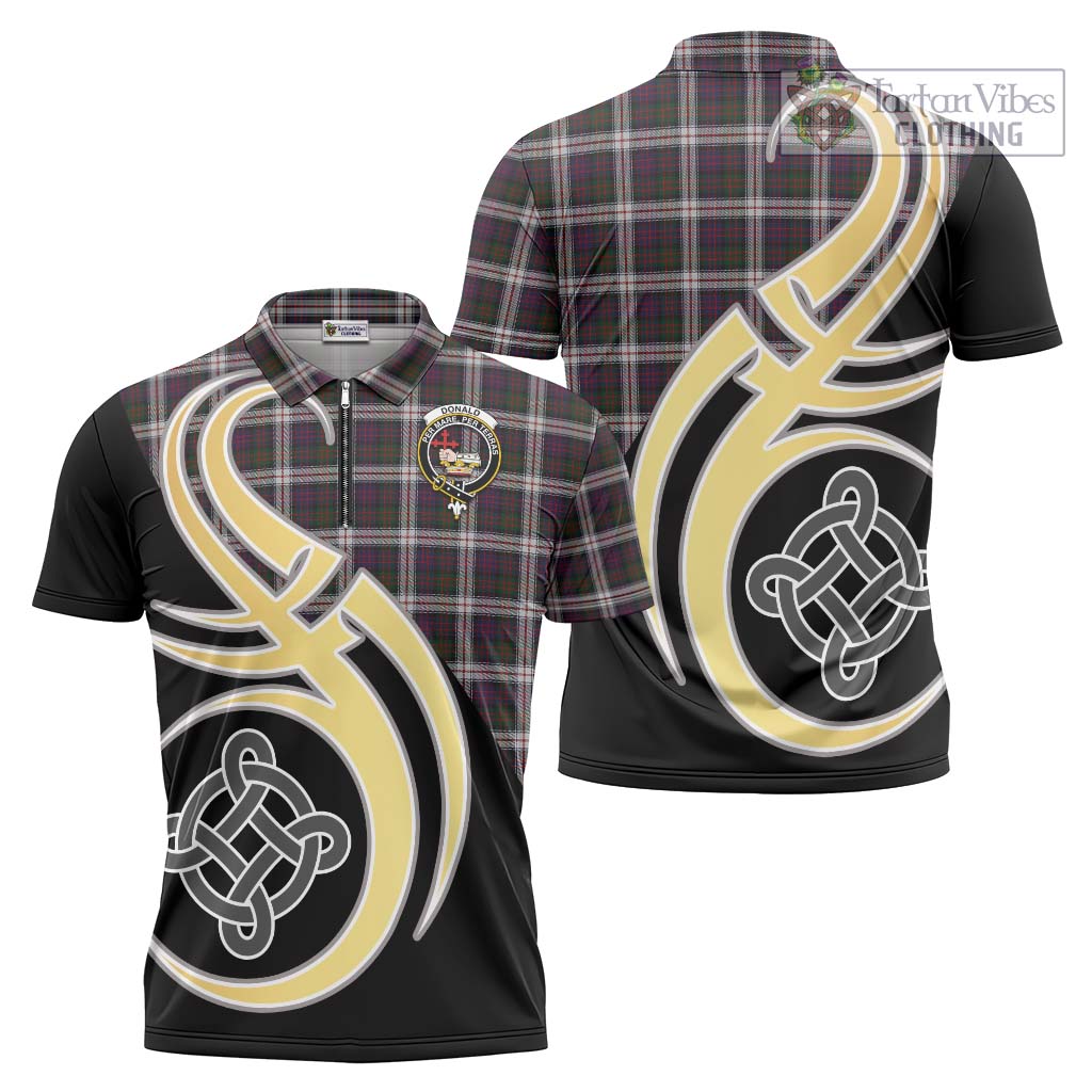 Tartan Vibes Clothing Donald Dress Tartan Zipper Polo Shirt with Family Crest and Celtic Symbol Style