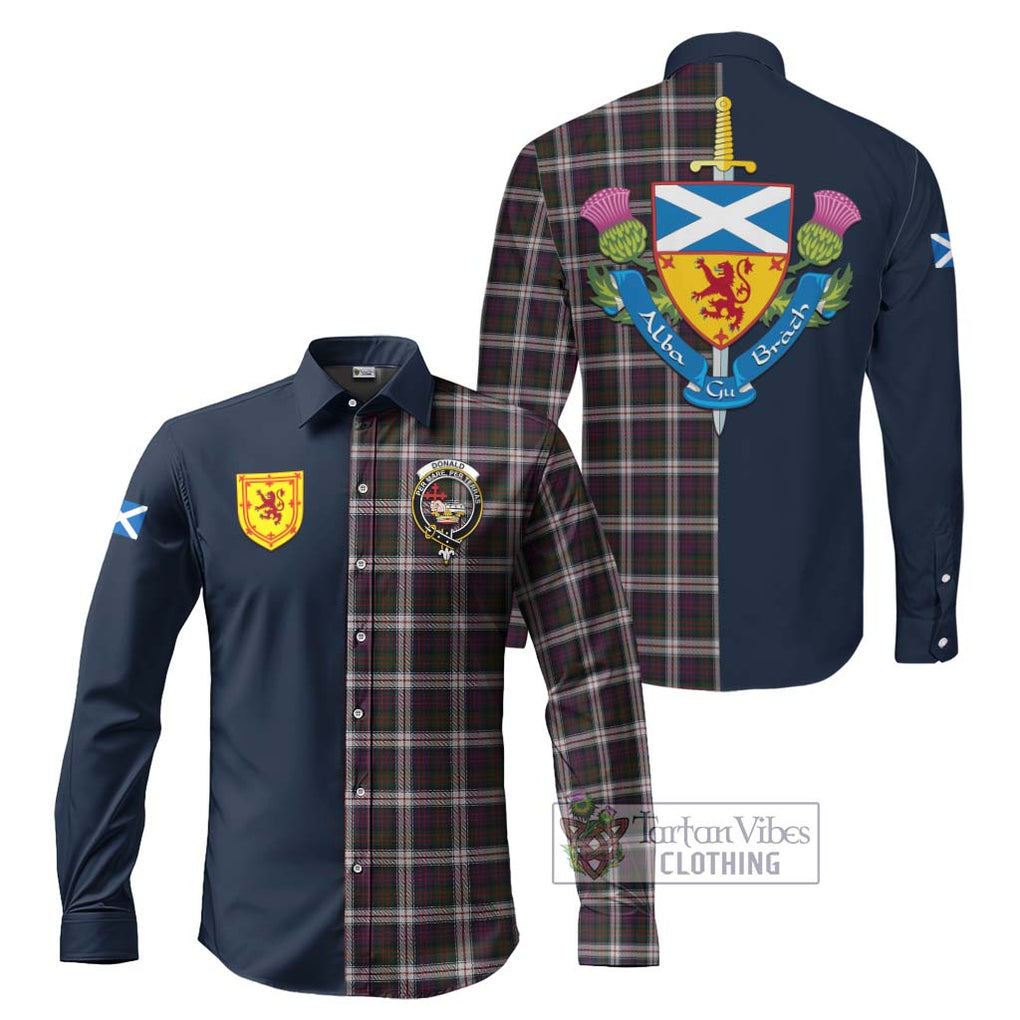 Tartan Vibes Clothing Donald Dress Tartan Long Sleeve Button Shirt with Scottish Lion Royal Arm Half Style