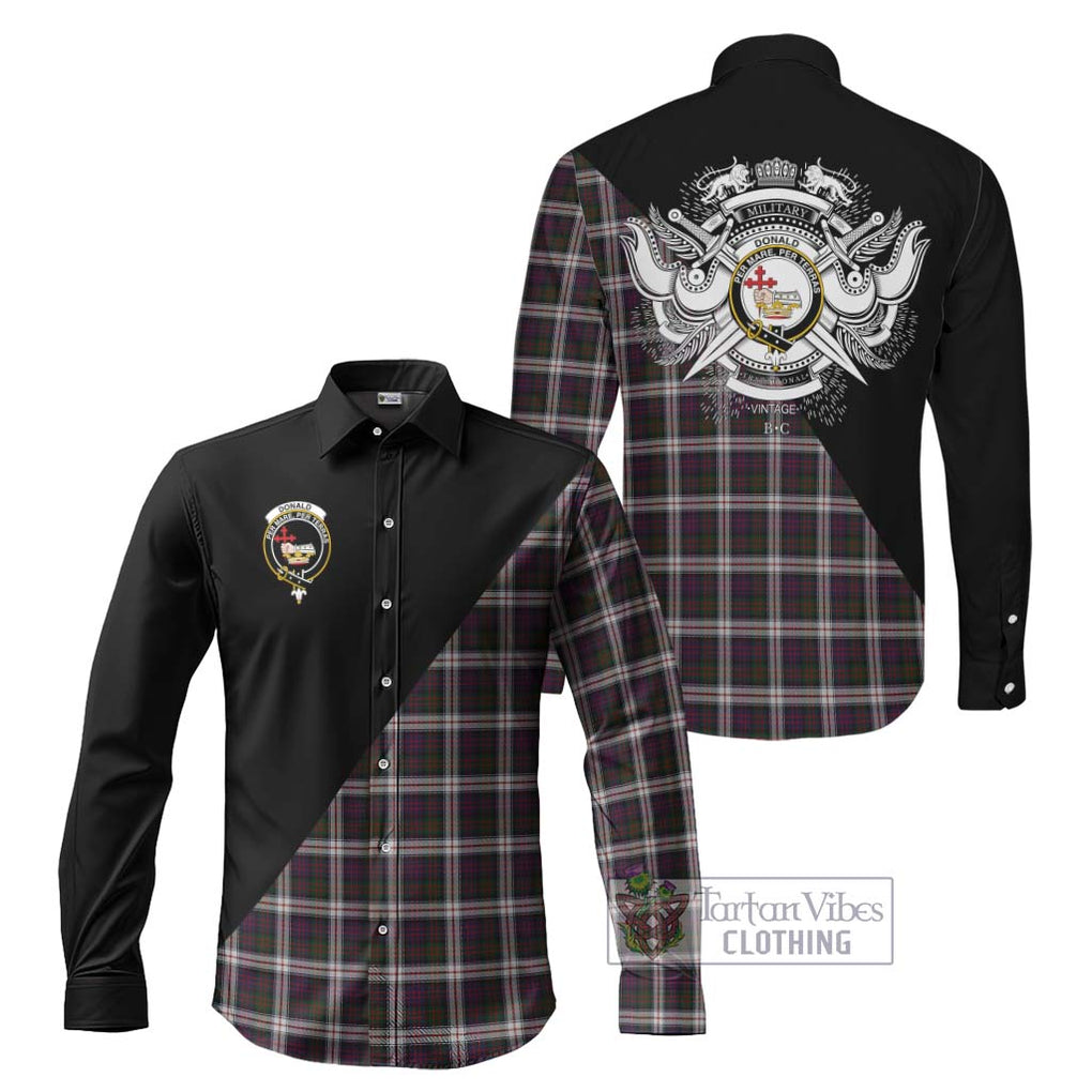 Donald Dress Tartan Long Sleeve Button Shirt with Family Crest and Military Logo Style Men's Shirt S - Tartanvibesclothing Shop