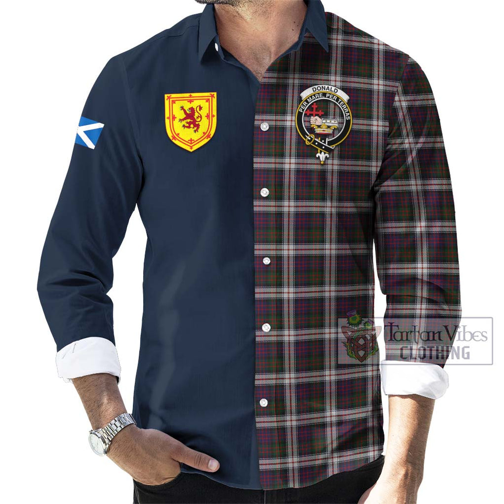 Tartan Vibes Clothing Donald Dress Tartan Long Sleeve Button Shirt with Scottish Lion Royal Arm Half Style