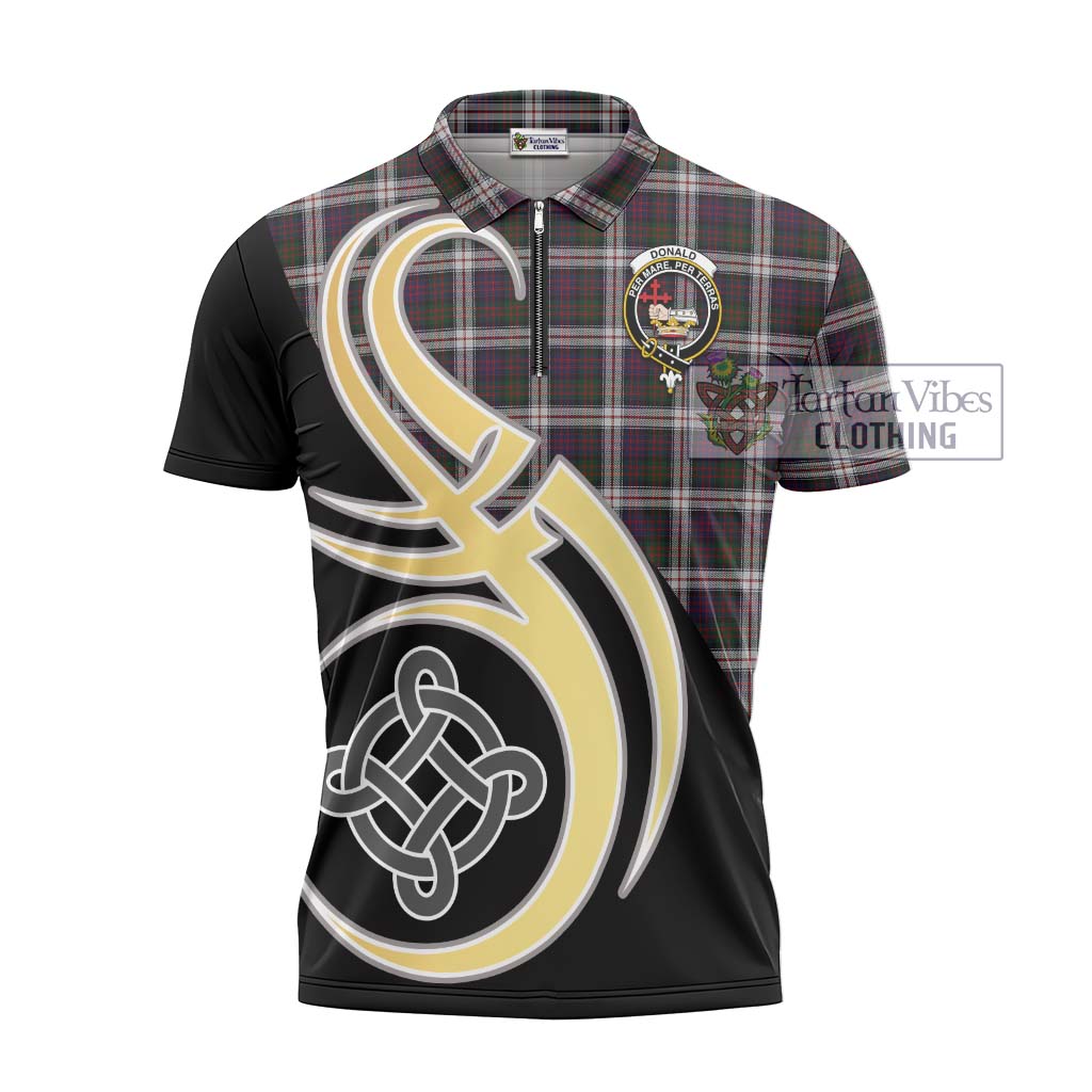 Tartan Vibes Clothing Donald Dress Tartan Zipper Polo Shirt with Family Crest and Celtic Symbol Style