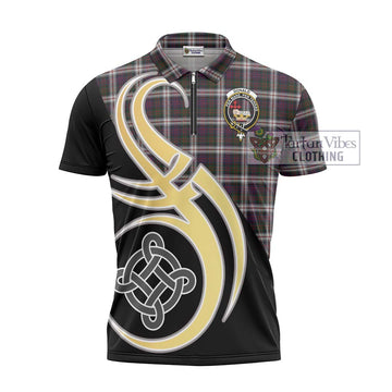 Donald Dress Tartan Zipper Polo Shirt with Family Crest and Celtic Symbol Style