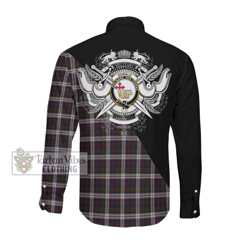 Donald Dress Tartan Long Sleeve Button Shirt with Family Crest and Military Logo Style Men's Shirt - Tartanvibesclothing Shop