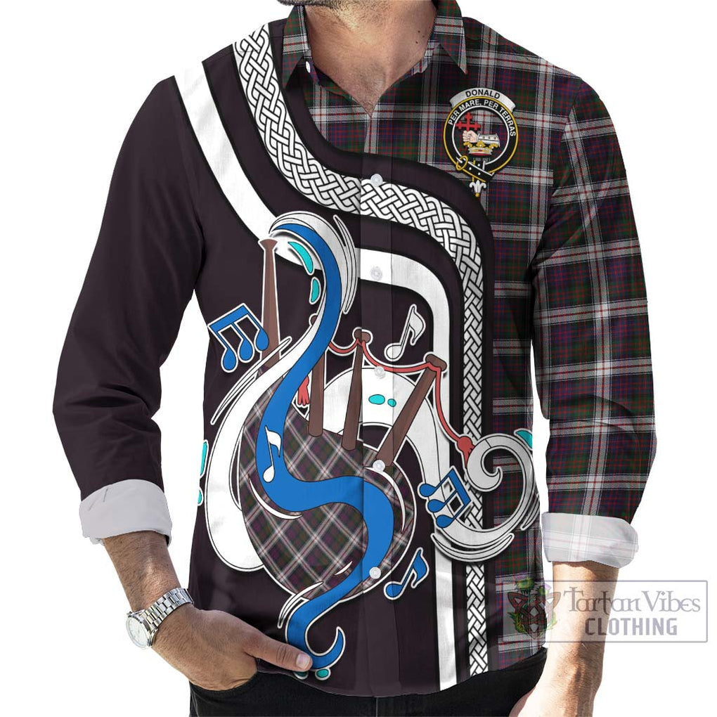 Donald Dress Tartan Long Sleeve Button Shirt with Epic Bagpipe Style - Tartanvibesclothing Shop