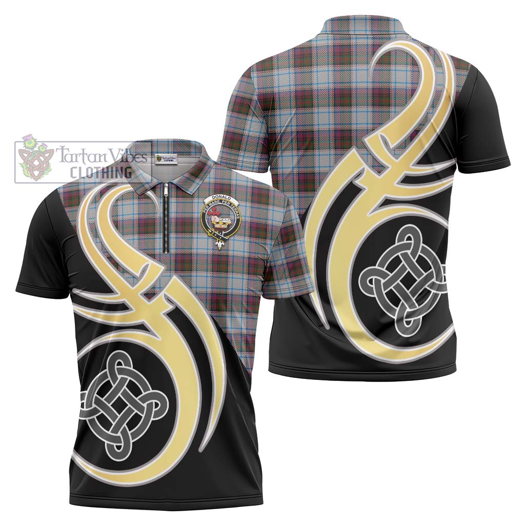 Tartan Vibes Clothing Donald Dress Ancient Tartan Zipper Polo Shirt with Family Crest and Celtic Symbol Style