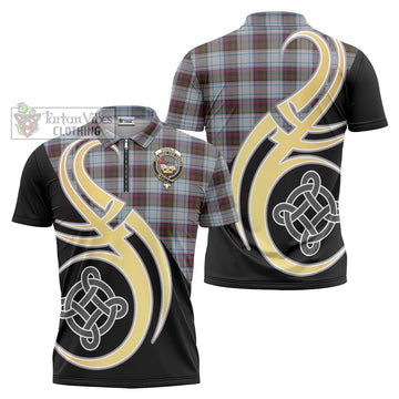 Donald Dress Ancient Tartan Zipper Polo Shirt with Family Crest and Celtic Symbol Style