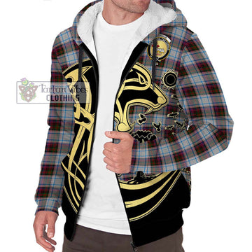 Donald Dress Ancient Tartan Sherpa Hoodie with Family Crest Celtic Wolf Style