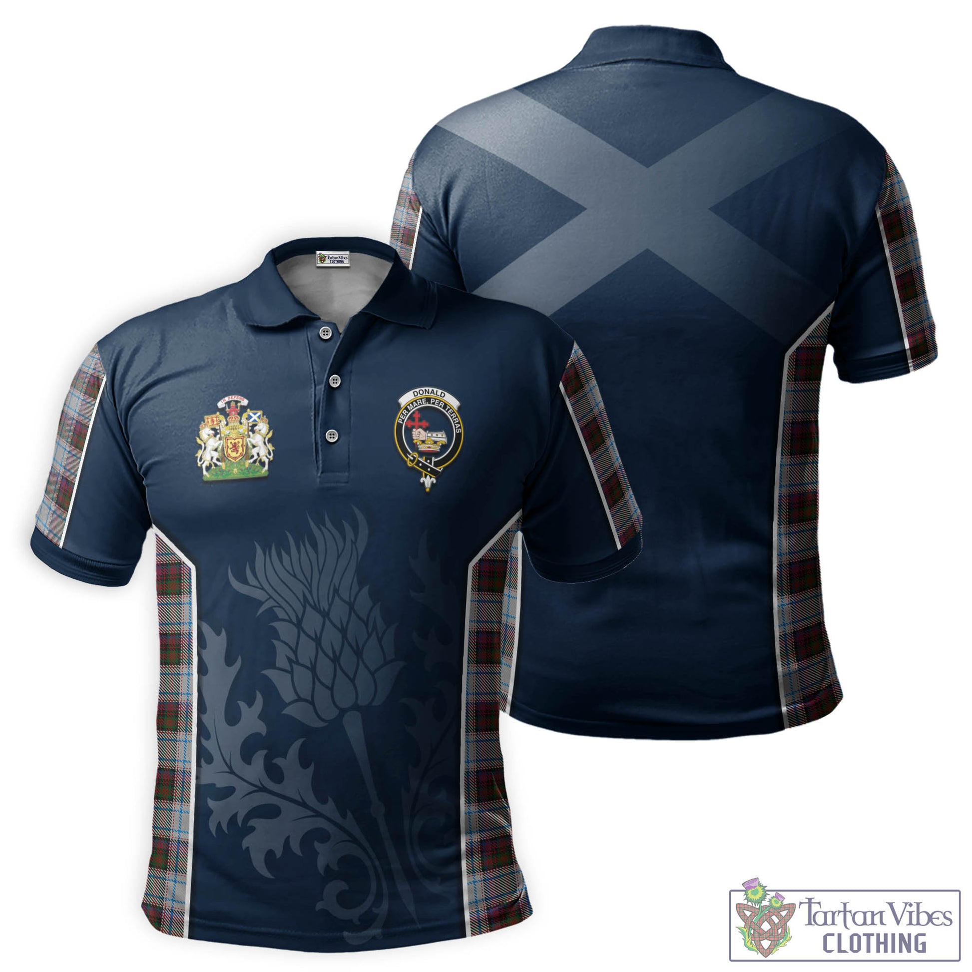 Donald Dress Ancient Tartan Men's Polo Shirt with Family Crest and Scottish Thistle Vibes Sport Style Kid - Tartan Vibes Clothing