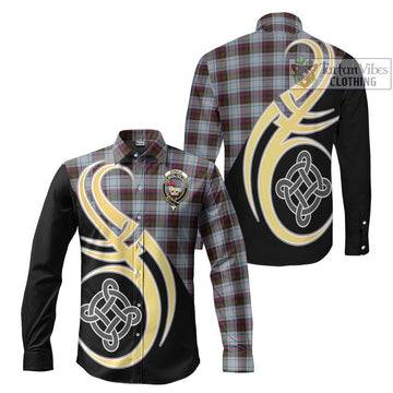 Donald Dress Ancient Tartan Long Sleeve Button Shirt with Family Crest and Celtic Symbol Style