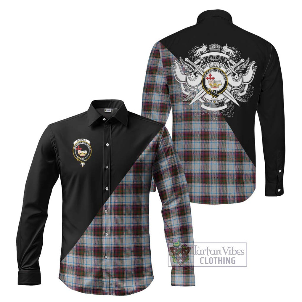 Donald Dress Ancient Tartan Long Sleeve Button Shirt with Family Crest and Military Logo Style Men's Shirt S - Tartanvibesclothing Shop