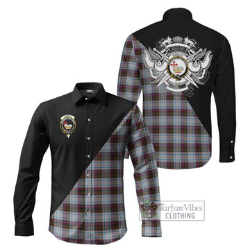 Donald Dress Ancient Tartan Long Sleeve Button Shirt with Family Crest and Military Logo Style