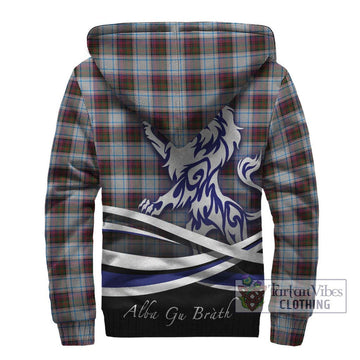 Donald Dress Ancient Tartan Sherpa Hoodie with Alba Gu Brath Regal Lion Emblem