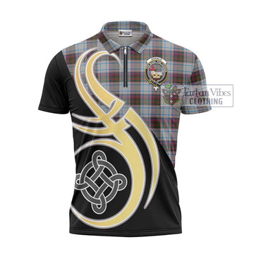 Donald Dress Ancient Tartan Zipper Polo Shirt with Family Crest and Celtic Symbol Style