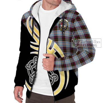 Donald Dress Ancient Tartan Sherpa Hoodie with Family Crest and Celtic Symbol Style