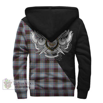 Donald Dress Ancient Tartan Sherpa Hoodie with Family Crest and Military Logo Style