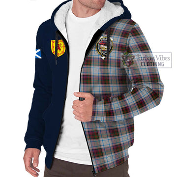 Donald Dress Ancient Tartan Sherpa Hoodie Alba with Scottish Lion Royal Arm Half Style