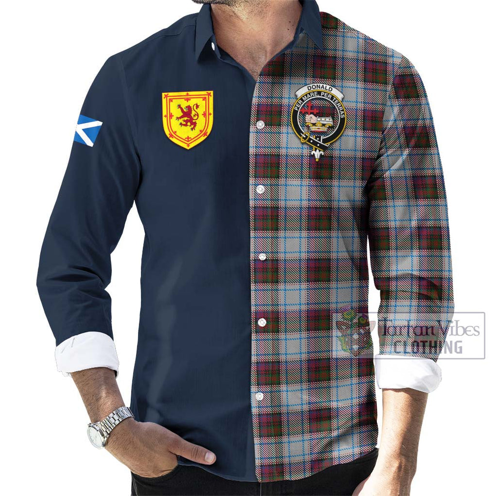 Tartan Vibes Clothing Donald Dress Ancient Tartan Long Sleeve Button Shirt with Scottish Lion Royal Arm Half Style