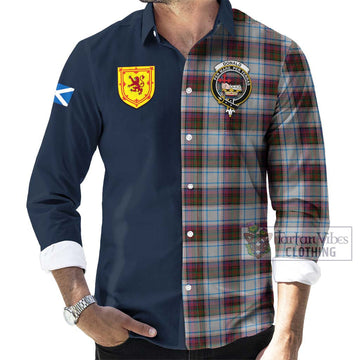 Donald Dress Ancient Tartan Long Sleeve Button Shirt Alba with Scottish Lion Royal Arm Half Style