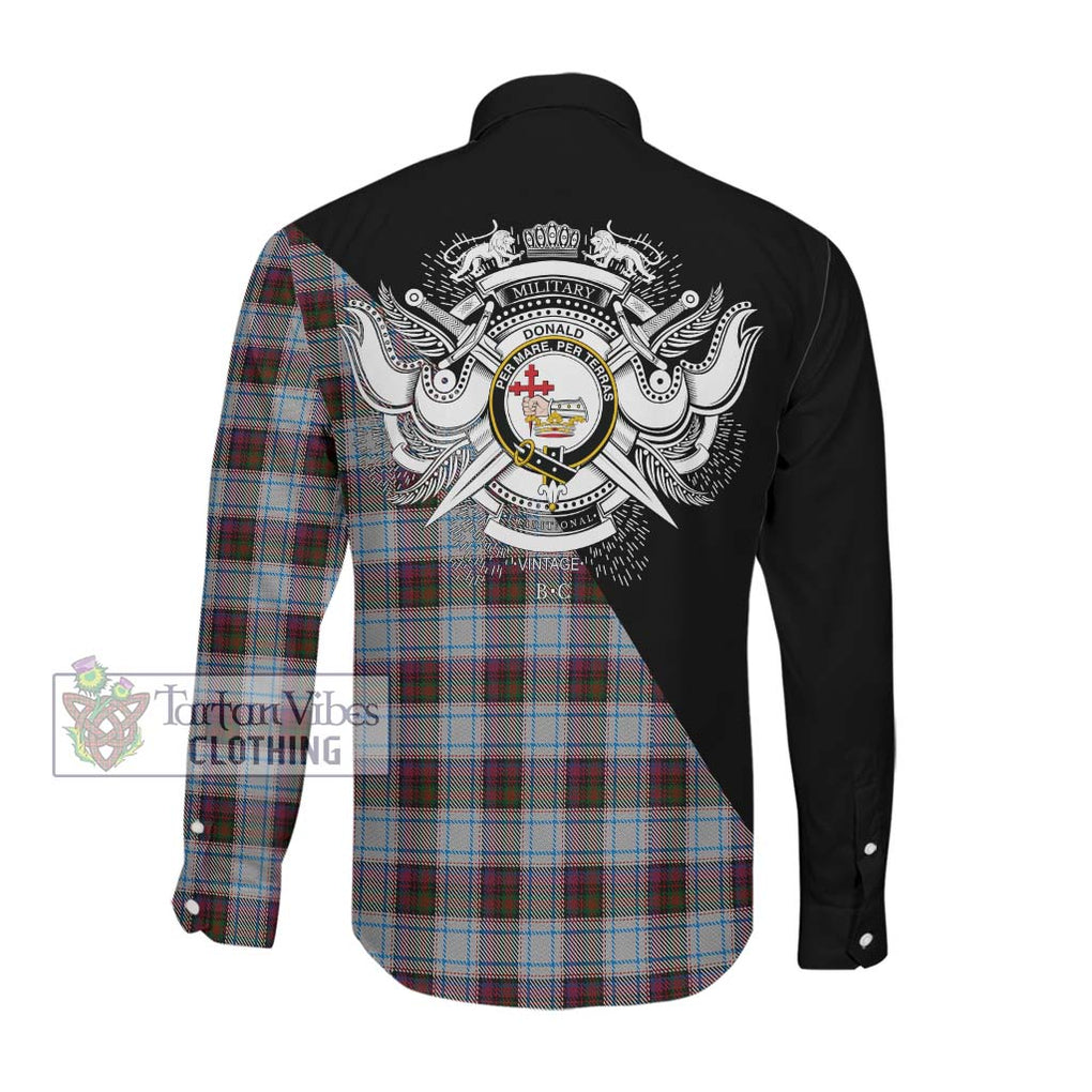 Donald Dress Ancient Tartan Long Sleeve Button Shirt with Family Crest and Military Logo Style Men's Shirt - Tartanvibesclothing Shop