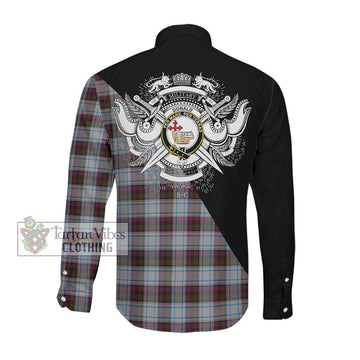 Donald Dress Ancient Tartan Long Sleeve Button Shirt with Family Crest and Military Logo Style