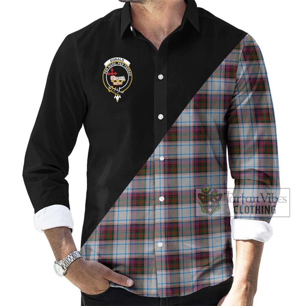 Donald Dress Ancient Tartan Long Sleeve Button Shirt with Family Crest and Military Logo Style - Tartanvibesclothing Shop