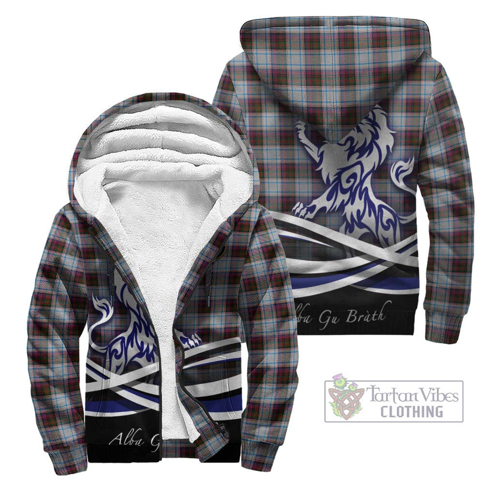 Donald Dress Ancient Tartan Sherpa Hoodie with Alba Gu Brath Regal Lion Emblem Unisex - Tartanvibesclothing Shop