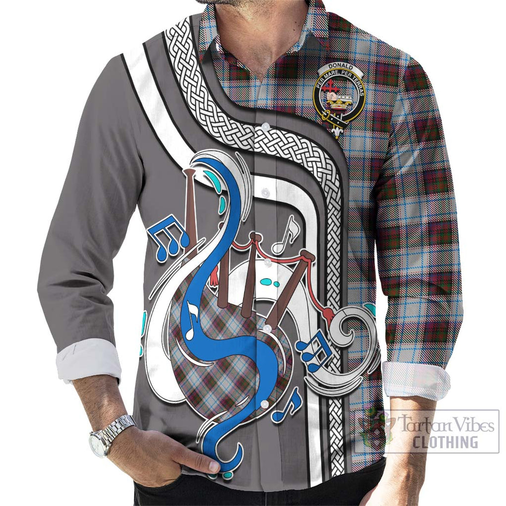 Donald Dress Ancient Tartan Long Sleeve Button Shirt with Epic Bagpipe Style - Tartanvibesclothing Shop