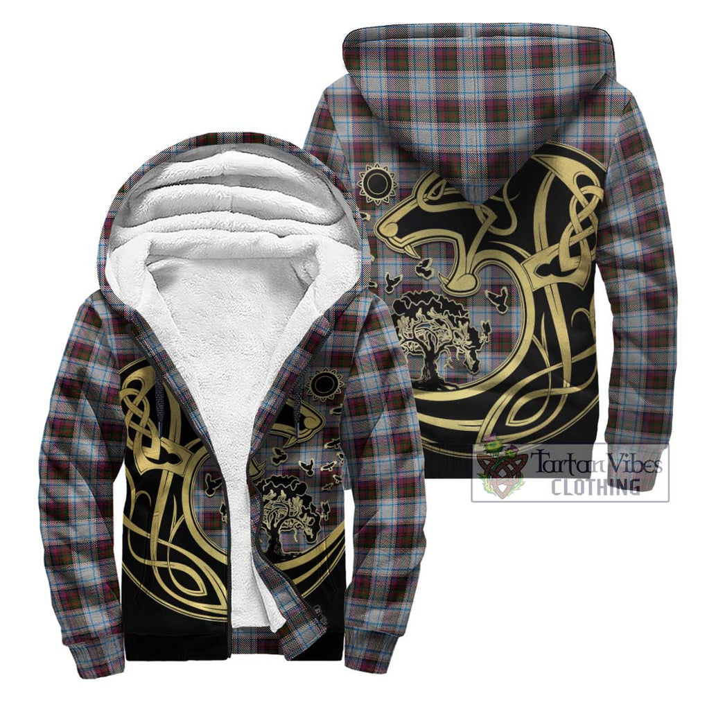 Donald Dress Ancient Tartan Sherpa Hoodie with Family Crest Celtic Wolf Style Unisex - Tartan Vibes Clothing