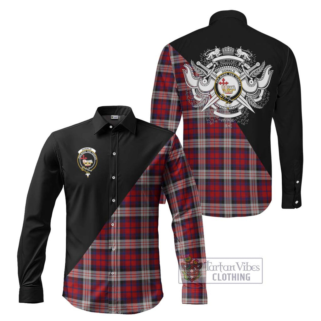 Donald Dress Irish Tartan Long Sleeve Button Shirt with Family Crest and Military Logo Style Men's Shirt S - Tartanvibesclothing Shop